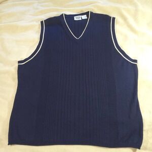 Tail Women's XL Navy Blue Silk Cotton Blend V-Neck Ribbed Knit Sweater Vest